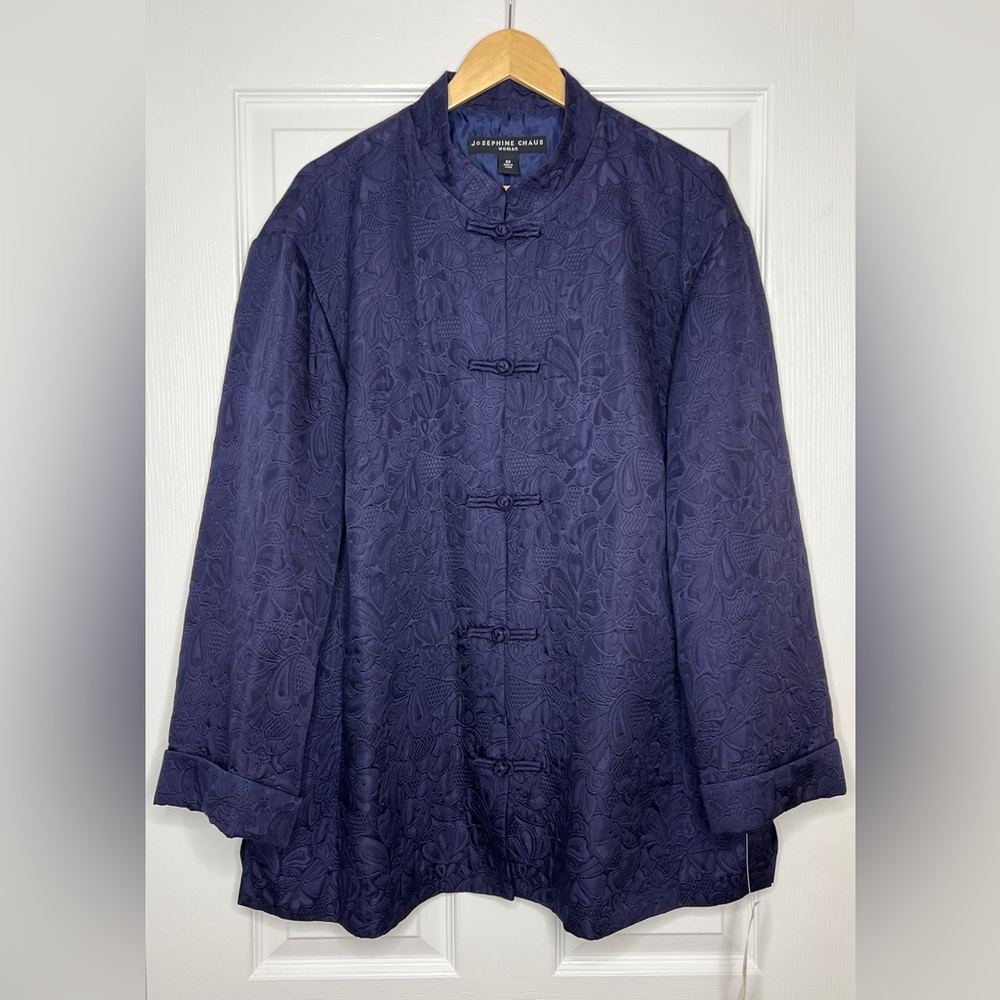 Josephine Chaus Navy Embossed Silk Mandarin Jacket 2X NWT